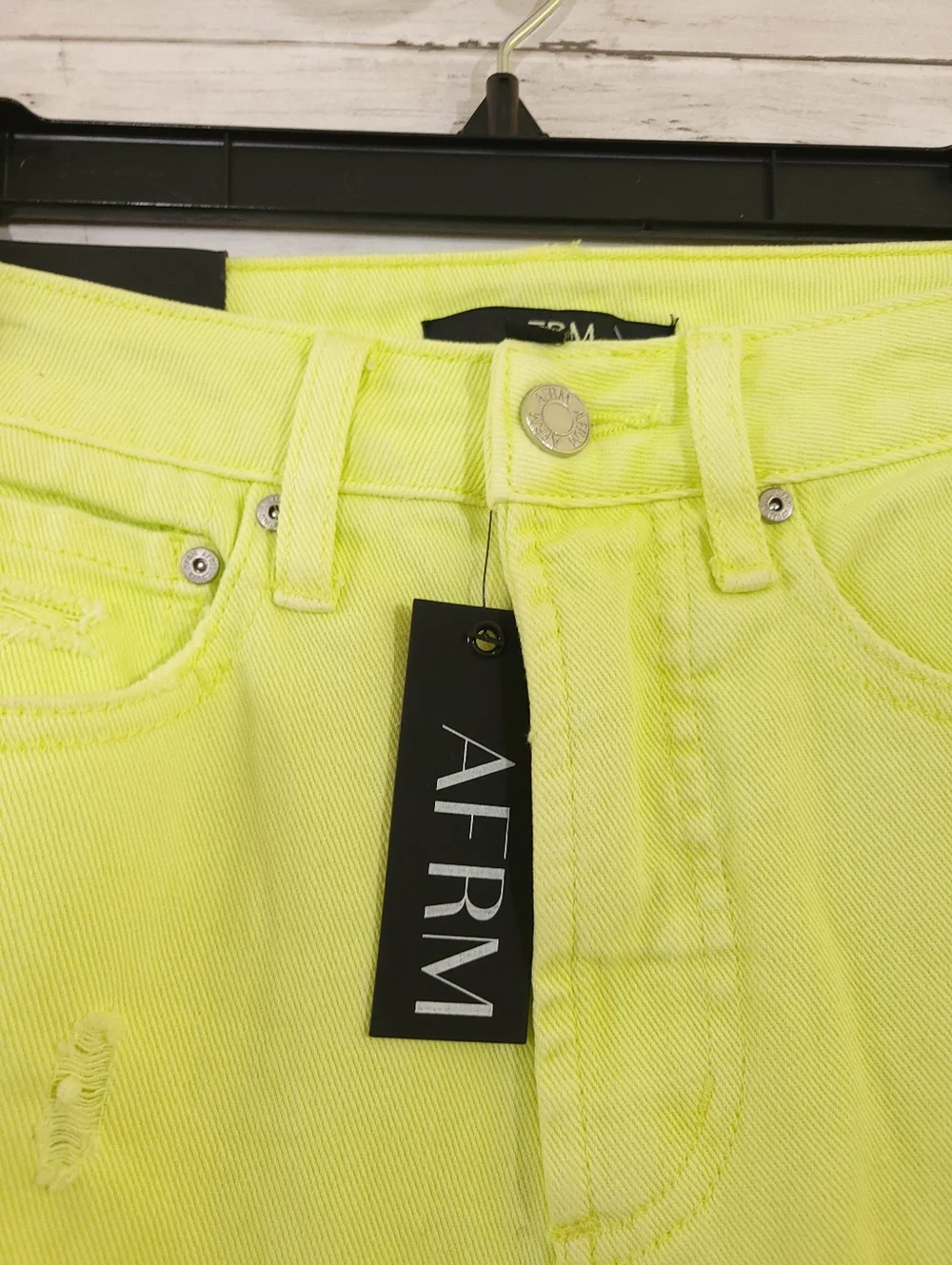 AFRM Oden High Rise Wide‎ Leg Jeans Faded Neon Yellow Distressed Size 24 NWT
